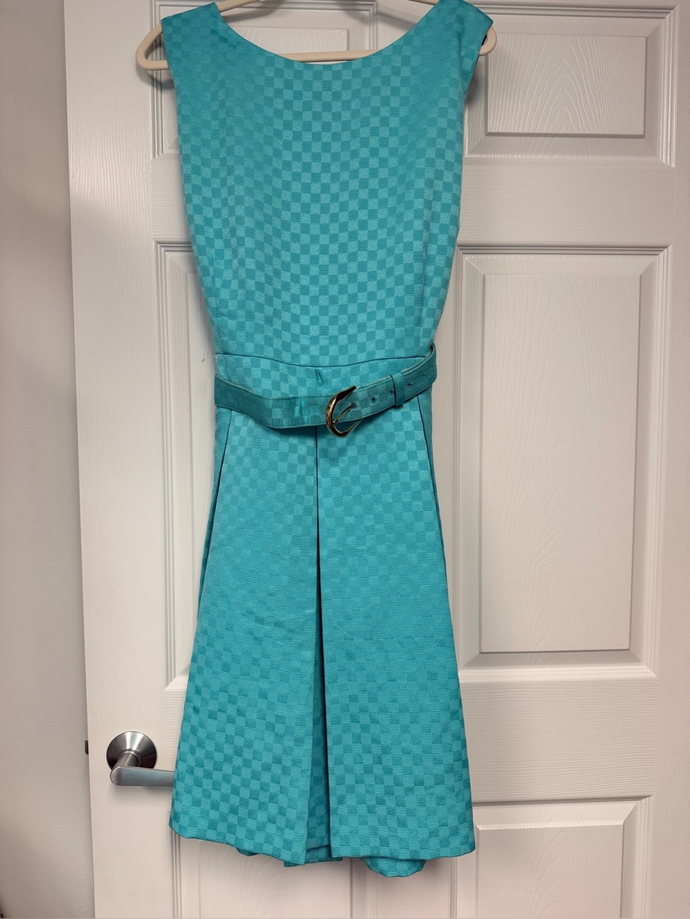 Tahari Women’s Turquoise Textured Belted Pleated Dress w/pockets